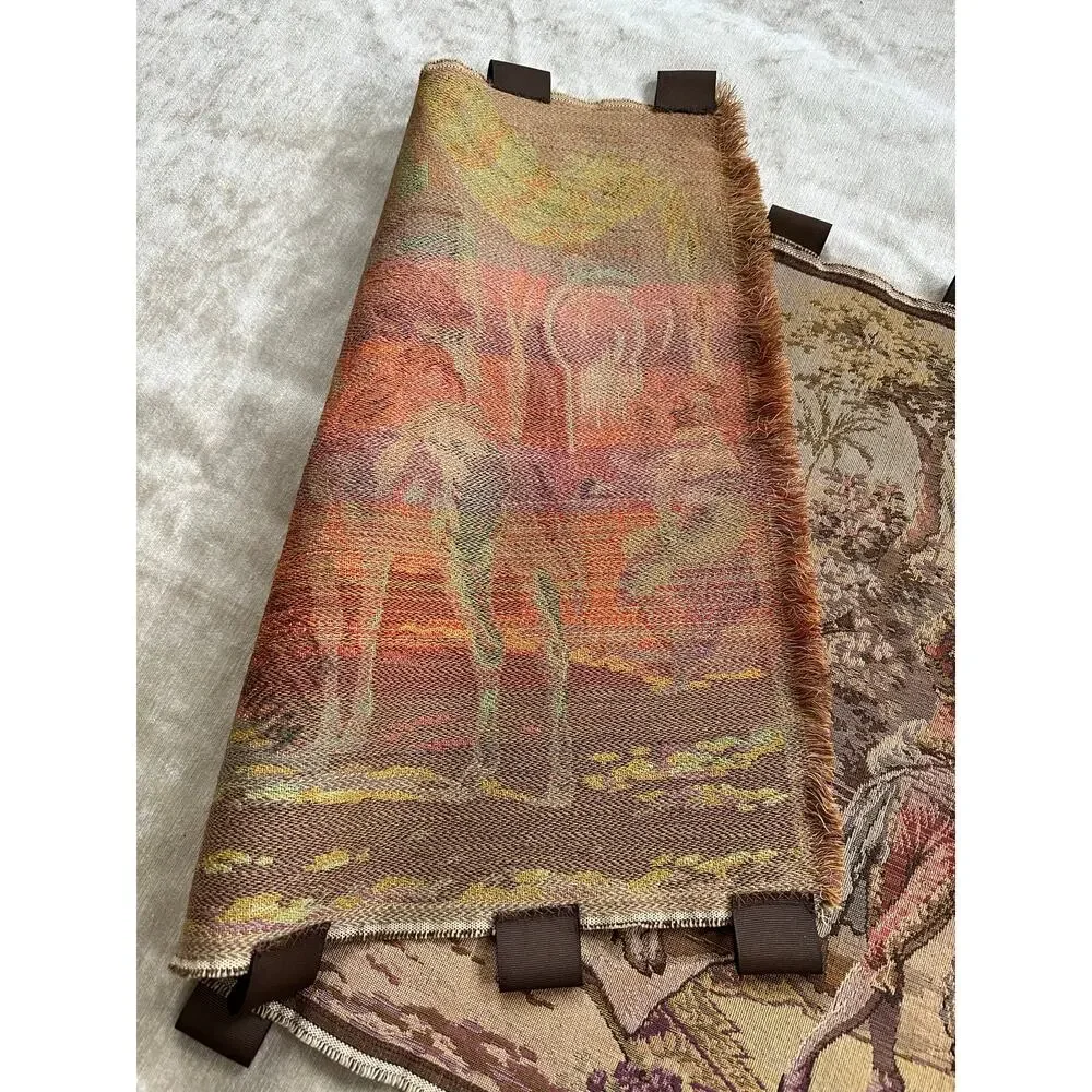 Vintage tapestry Spanish Woven Wall Art Made in Belgium Market Scene 57x20”